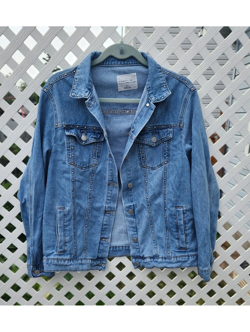 Eighty two womens denim studded jacket size small western cottage indie grunge